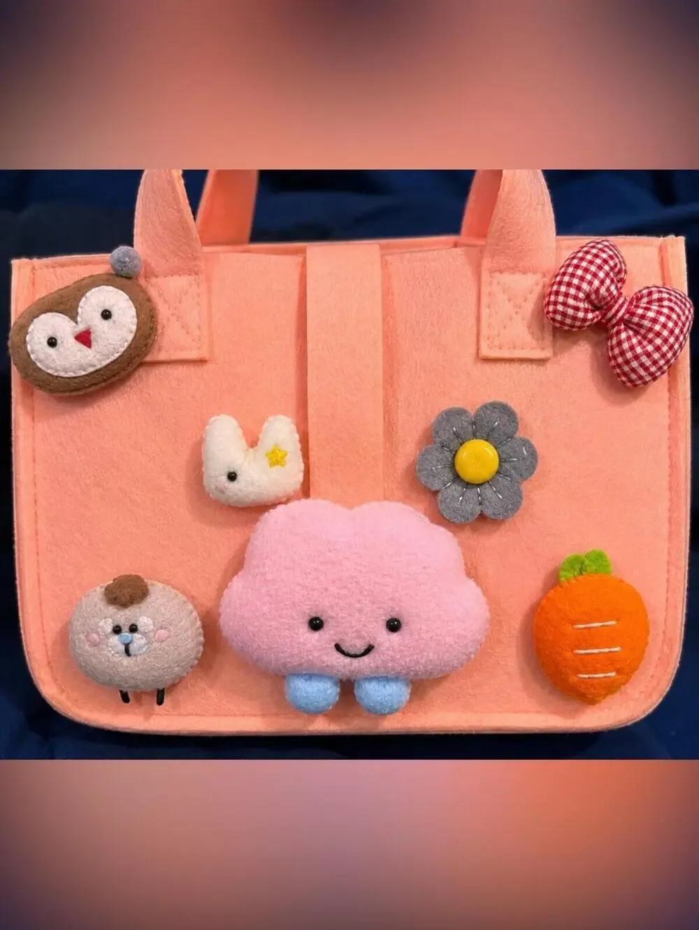 Kawaii Pastel Pink Tote Bag Accessory Bundle with Plush Appliques and Charms